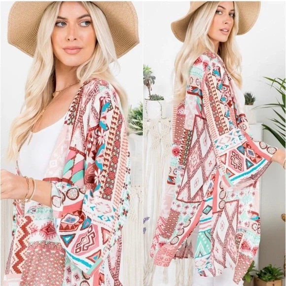 LAST ONE: Boho patch work multicolor women’s boho kimono - Picture 2 of 4